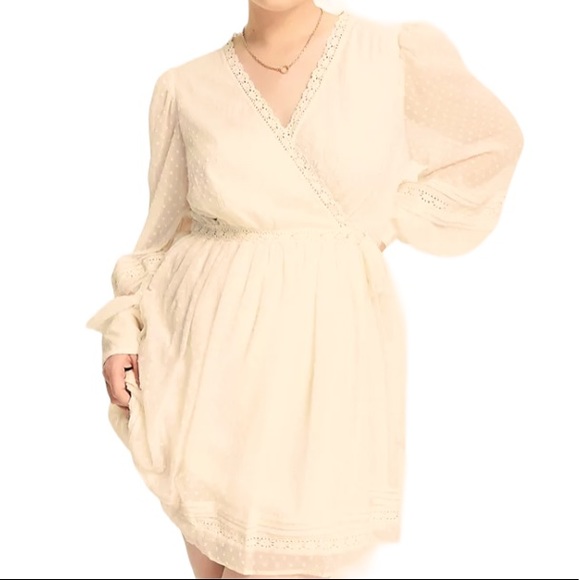 ASOS DESIGN *Brand New* Lace Insert Wrap Mini Dress Textured In Cream si… - Picture 5 of 12